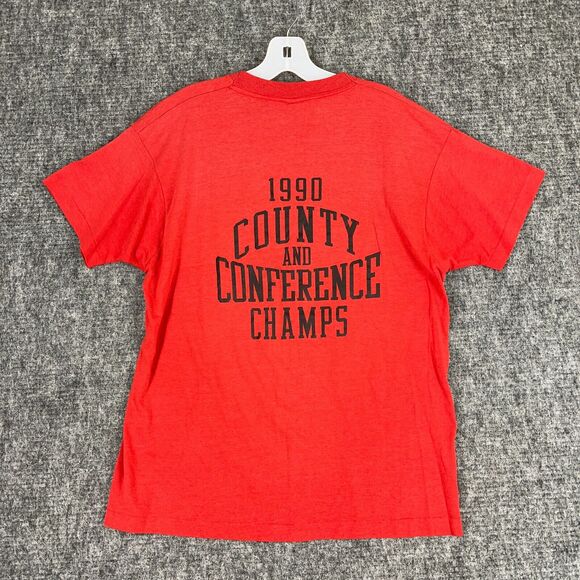 Vintage Single Stitch Shirt Mens M Red 90s Macoupin Track Field Running Champs - Picture 2 of 8